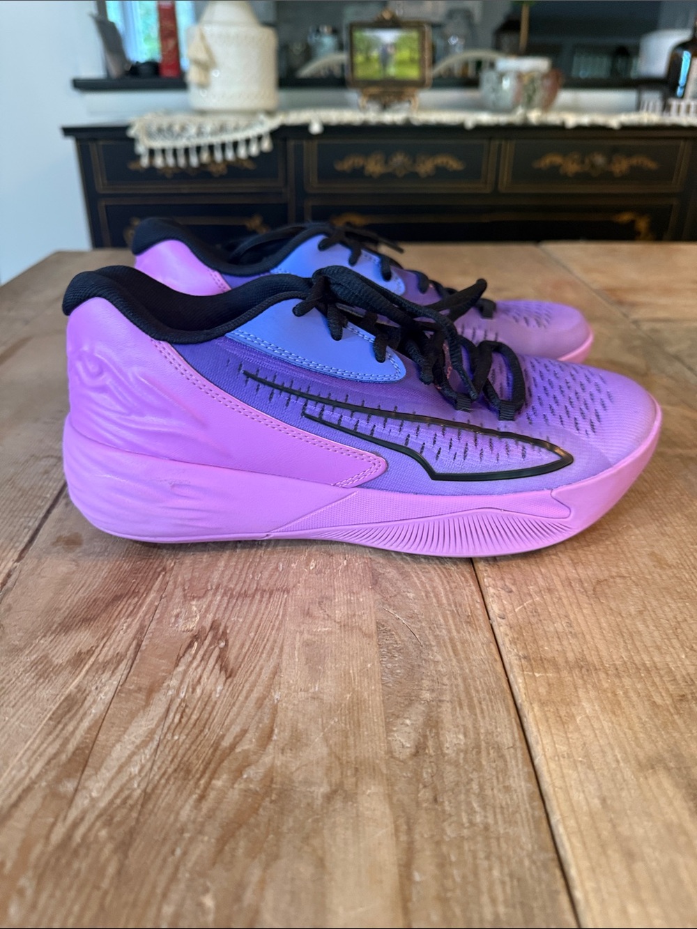 Puma Kids Purple and Blue Gradient Sneakers with Black Accents